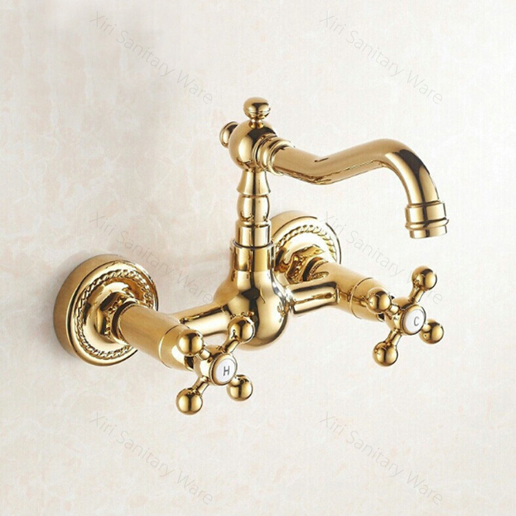 Wall mount bathroom sink faucets gold basin faucets with dual handle G-0208