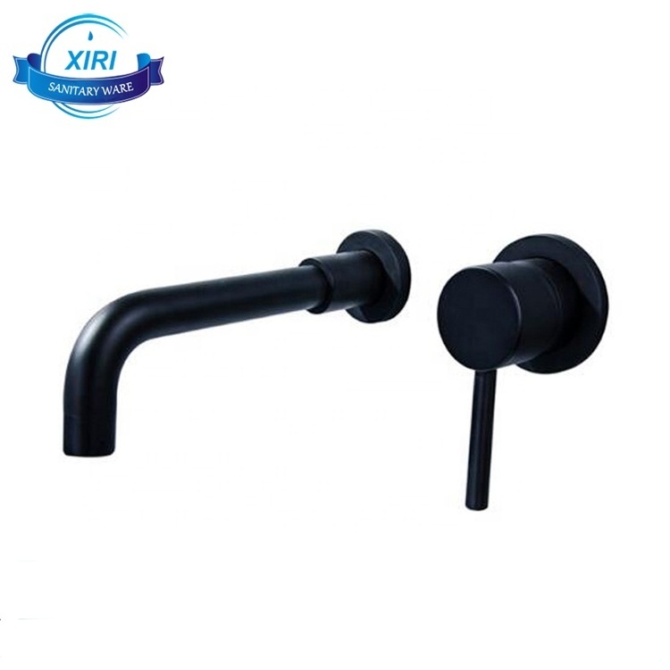 Popular bathroom black faucet wall mounted basin mixer tap dual hole faucets for bathroom B0427