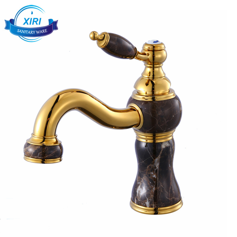 Luxury fashionable solid brass golden bathroom basin faucet with black jade gold stone water faucet