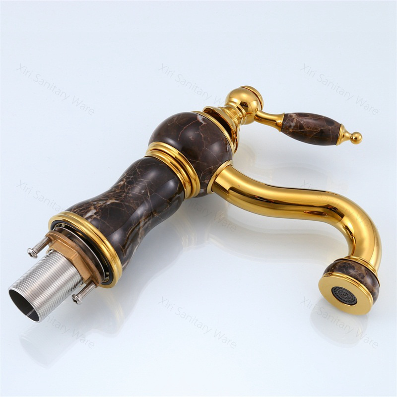 Luxury fashionable solid brass golden bathroom basin faucet with black jade gold stone water faucet