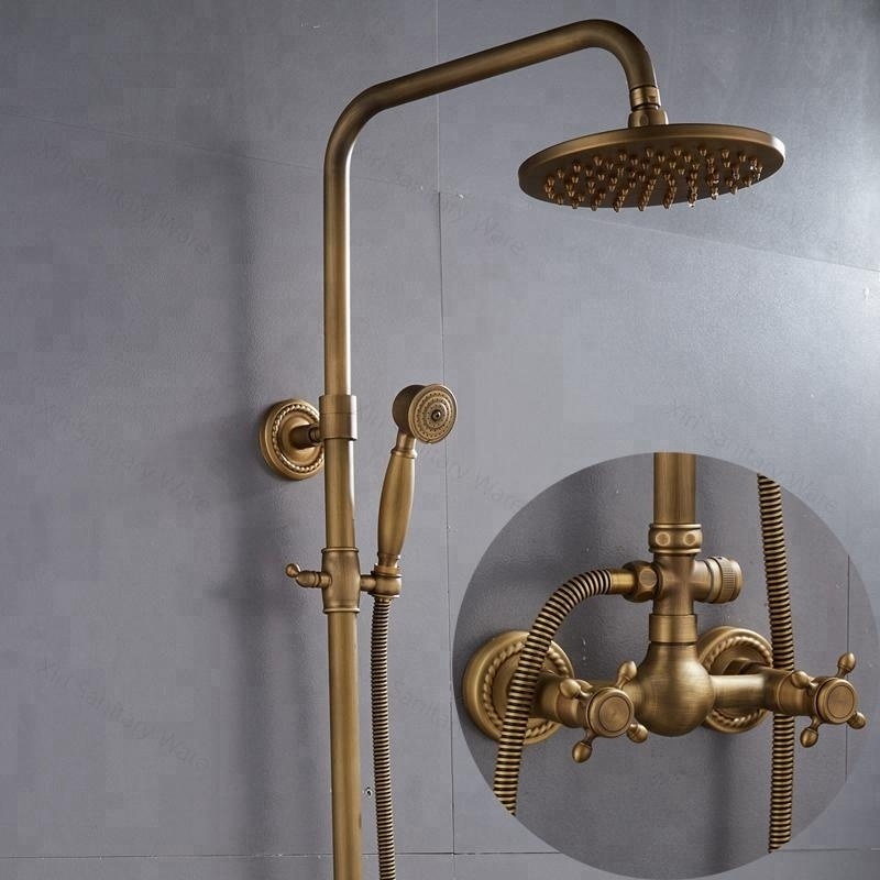 European antique brass shower set dual handle bronze bath shower faucets SF0260