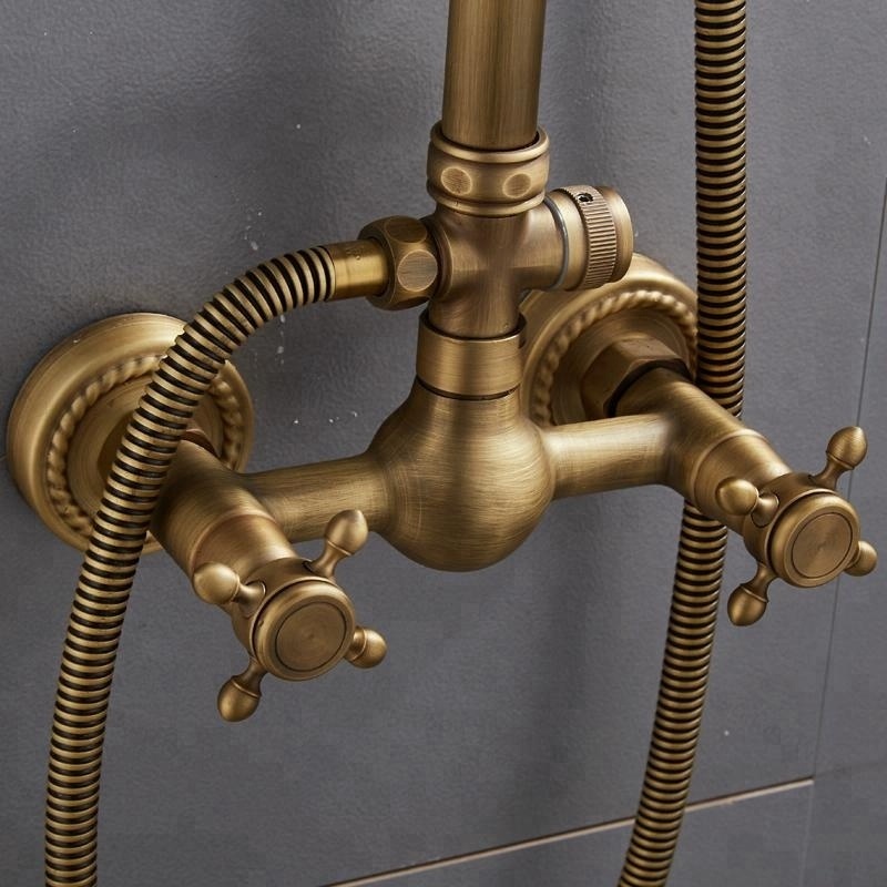 European antique brass shower set dual handle bronze bath shower faucets SF0260