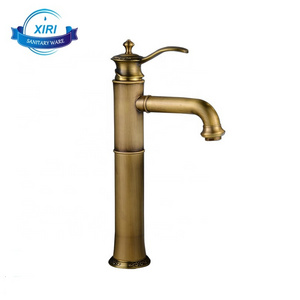 Antique Brass Waterfall Faucet Bathroom Sink High Bamboo Mixer Hot & Cold Water Tap Single Hole Vintage Basin Faucet XiRi-8843