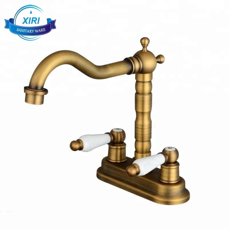 Europe Style Antique Brass Dual Handle Bathroom Mixer Taps Deck Mounted 2 hole Basin Faucets