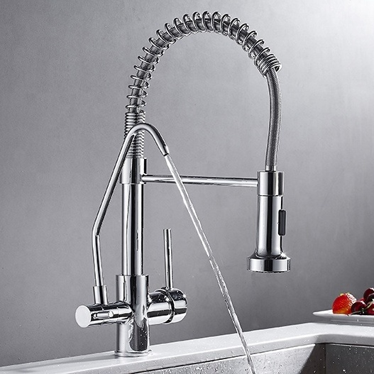 New Design Pull out 360 Free Swivel Kitchen Faucet Brass Chrome finished Single Hole Hot And Cold Mixer Taps Faucet XiRi-8860