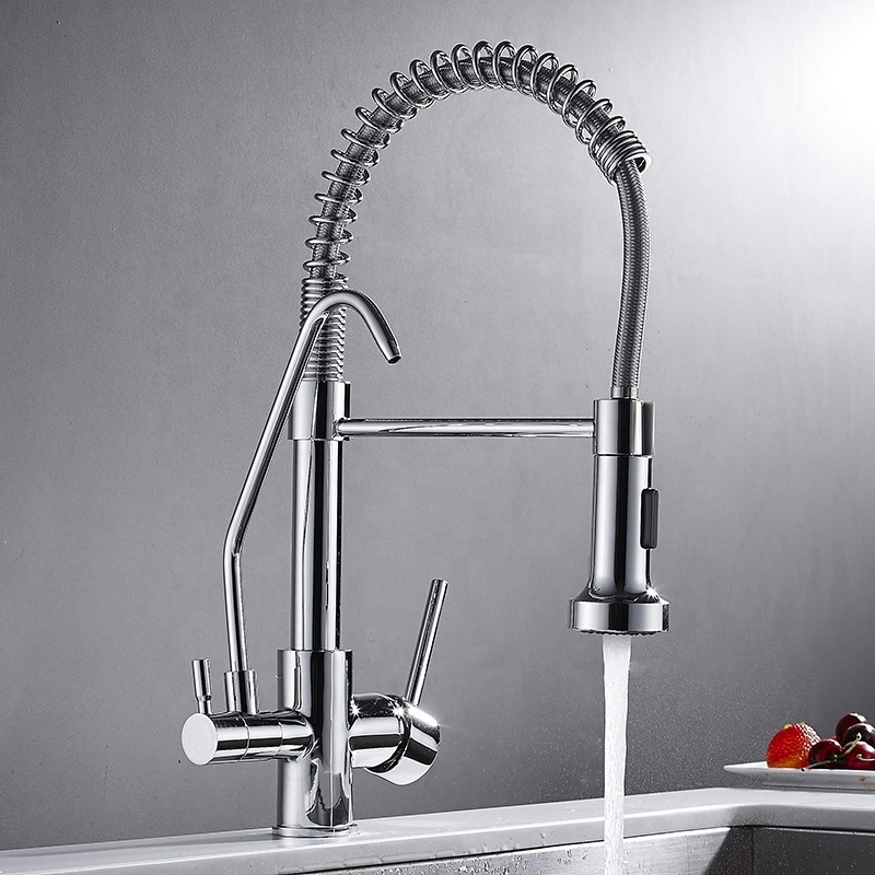 New Design Pull out 360 Free Swivel Kitchen Faucet Brass Chrome finished Single Hole Hot And Cold Mixer Taps Faucet XiRi-8860