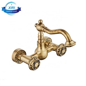 Good Quality Solid Brass Wall Mounted Dual Handle Bathroom Sink Faucets Bronze Lavatory Basin Faucet