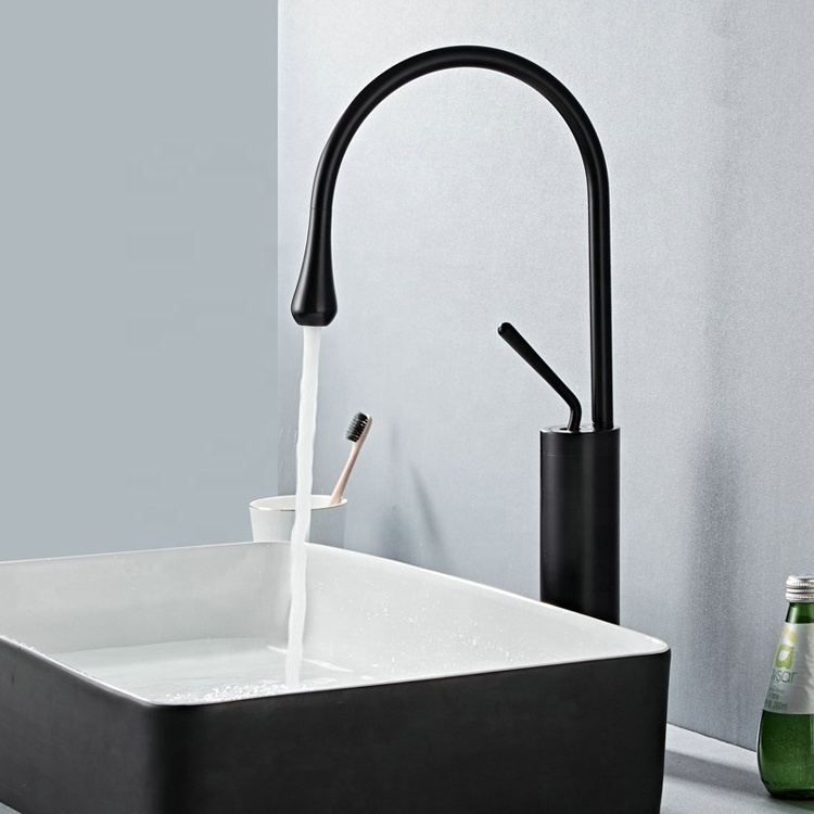 Modern Nordic style Brass Black Bathroom Sink Mixer Tap Deck Mount Single Hole Basin Faucet BF0402