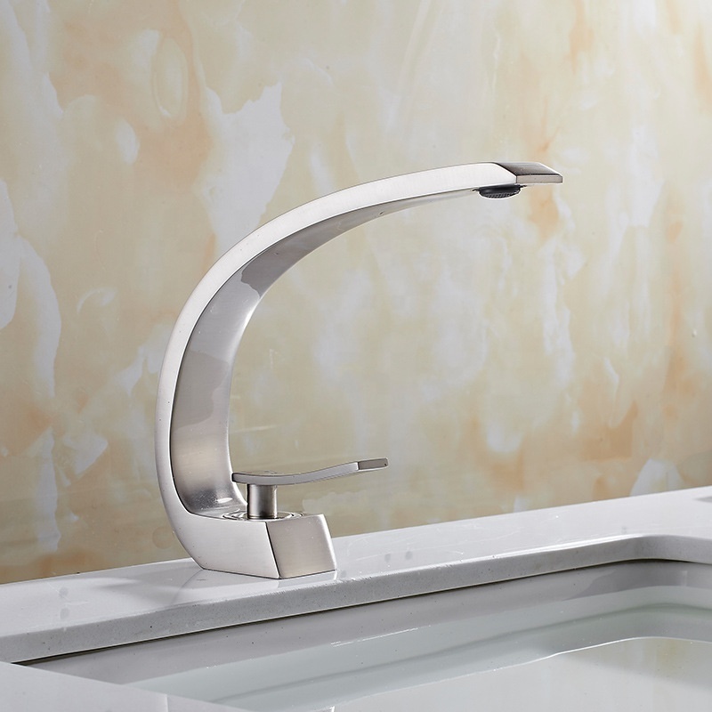 Creative Design Solid Brass Bathroom Sink Mixer Taps Deck Mounted Brushed Nickel Basin Faucets NL0530