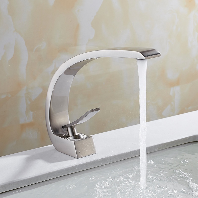 Creative Design Solid Brass Bathroom Sink Mixer Taps Deck Mounted Brushed Nickel Basin Faucets NL0530