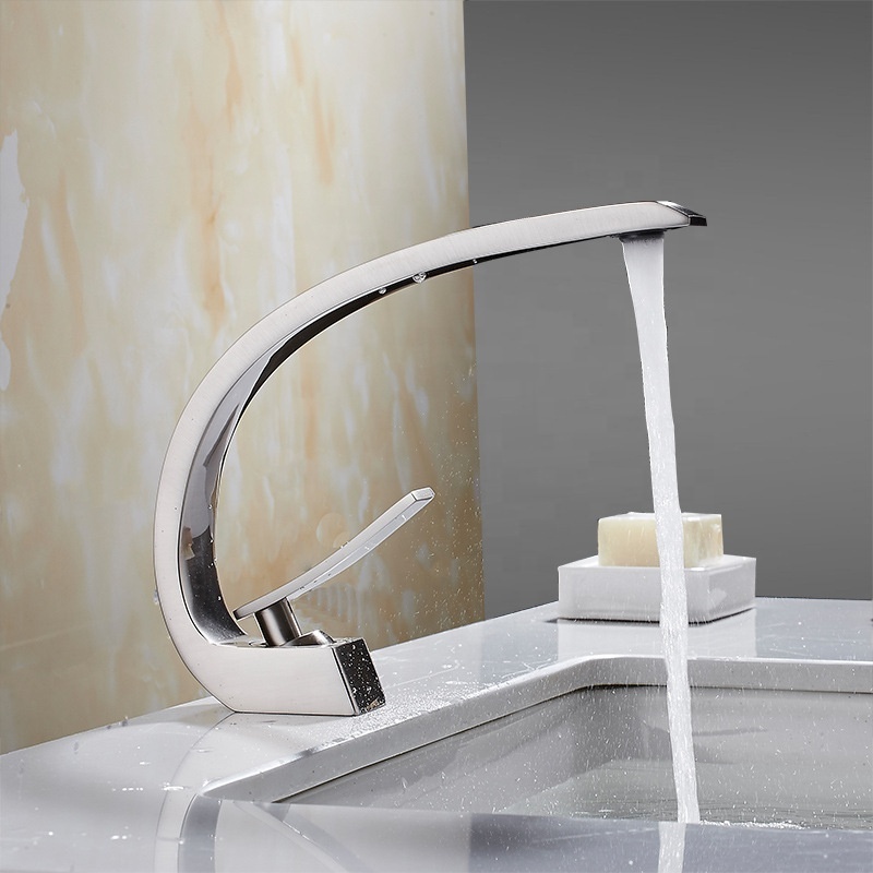 Creative Design Solid Brass Bathroom Sink Mixer Taps Deck Mounted Brushed Nickel Basin Faucets NL0530