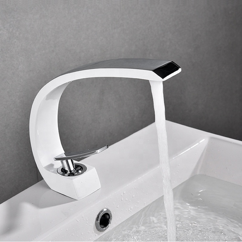 Nordic Style Brass White Bathroom Sink Mixer Taps Deck Mount Single Hole Basin Faucets WF609