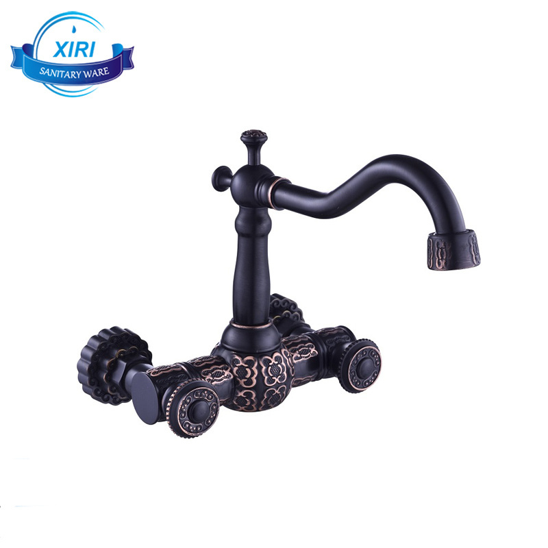 faucet wall mount  double handle cold and hot water mix black faucet BF5003