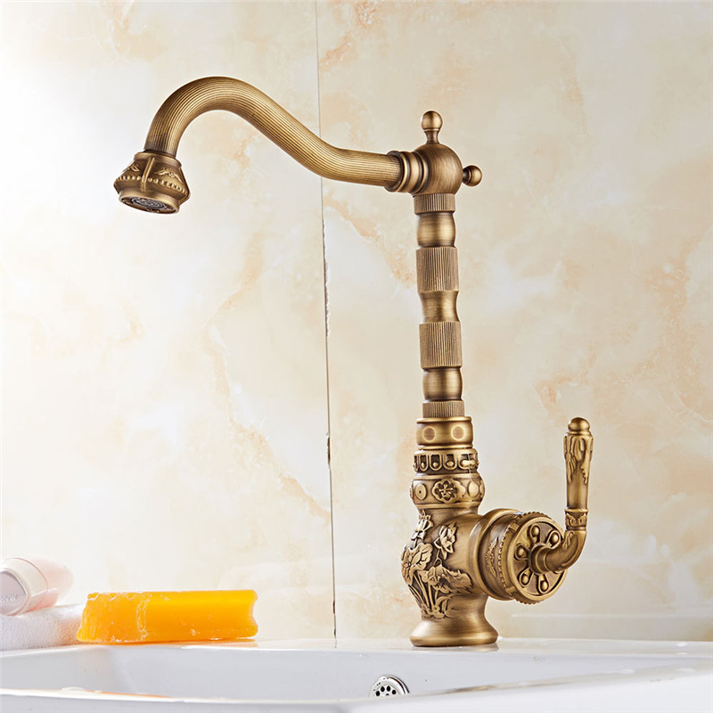 Retro Sink Kitchen Single Handle Single Hole Faucet Brass Bathroom Hot and  Cold Faucet XiRi-8818