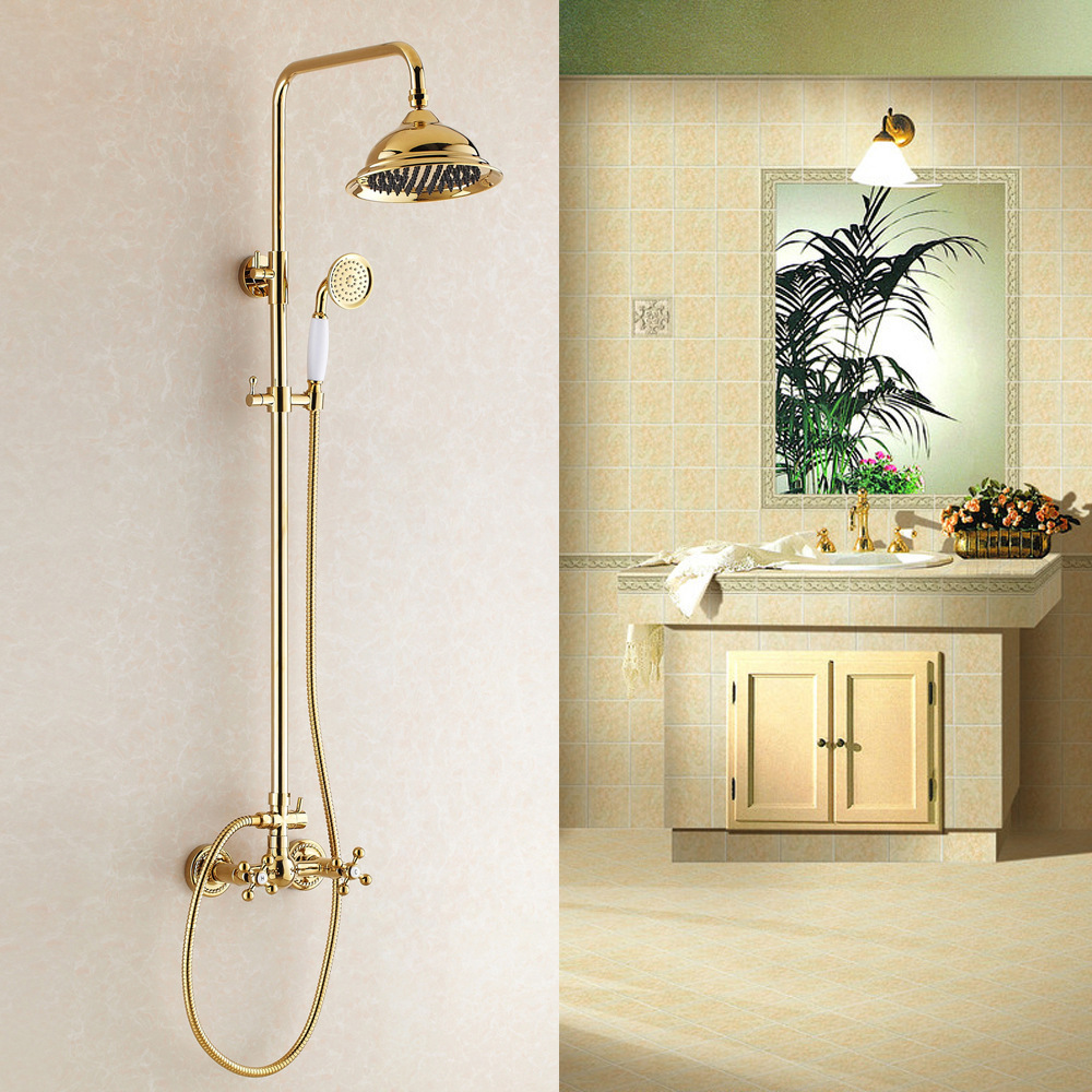 Brass European Gold Shower Set Hot And Cold Wall-Mounted Retro Gold Faucet Bathtub Rain Shower Faucet XR1534