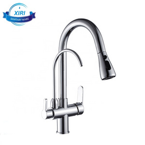 New design multifunctional 3 way brass pull out kitchen sink mixers dual handle pull out kitchen faucet