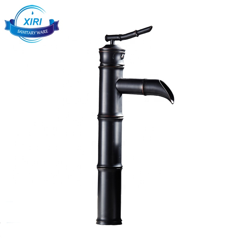 Basin Water Tap Mixer Classic European Style Antique Black Bamboo Design Brass Bathroom Sink Faucet Economic Waterfall 8023B