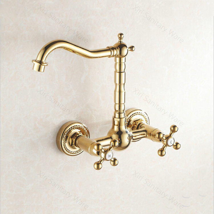 Wall mount kitchen sink faucets gold kitchen tap faucet mixer with dual handle G-0209