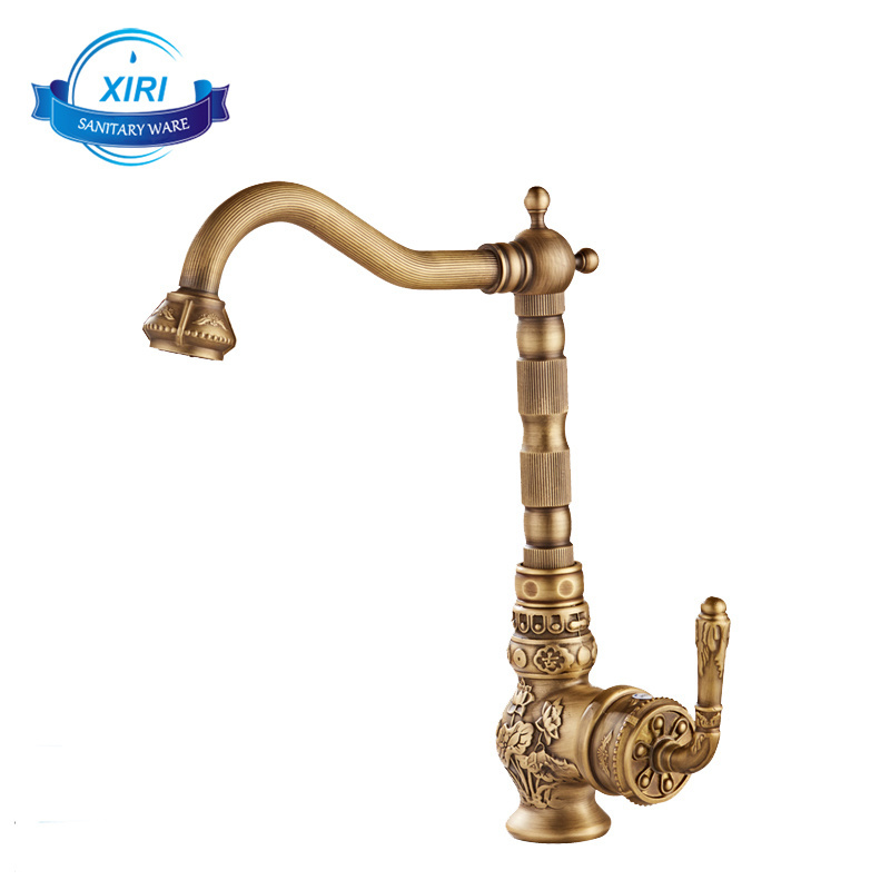 Retro Sink Kitchen Single Handle Single Hole Faucet Brass Bathroom Hot and  Cold Faucet XiRi-8818