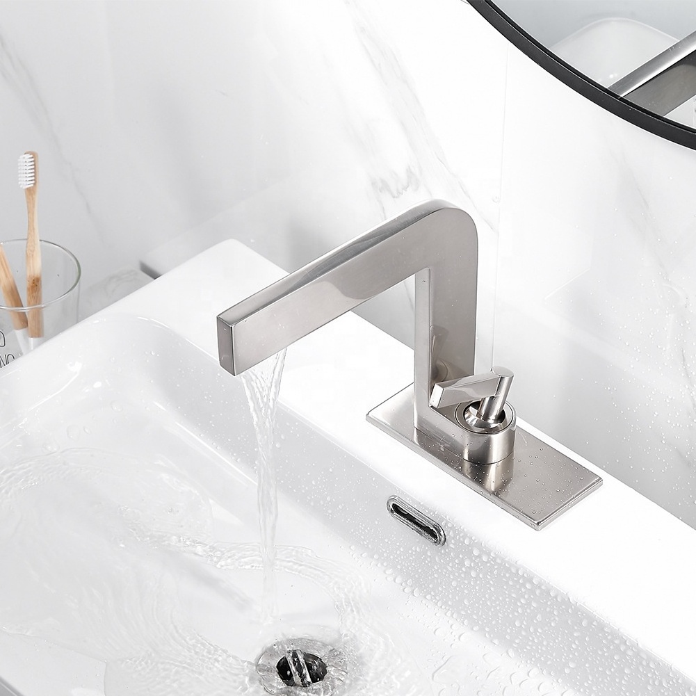 Light Luxury Brushed Nickel Simple Style Copper Faucet Bathroom Undercounter Basin Hot And Cold Water Faucet BF443