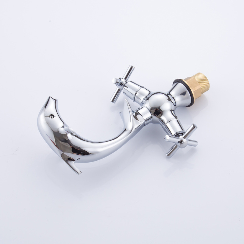 Creative Dolphin Shape Design Brass Two Handle Chrome Bathroom Sink Faucet Mixers Deck Mounted Basin Water Tap CF1025