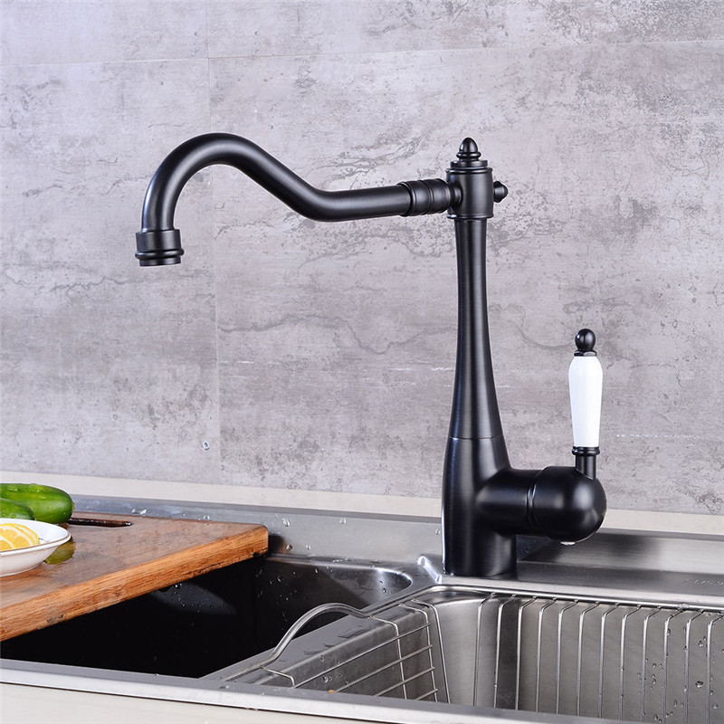 European Style Brass Kitchen Faucet Single Handle Oil Rubbed Bronze Tap Hot Mixer & Cold Water Faucet XiRi-8780