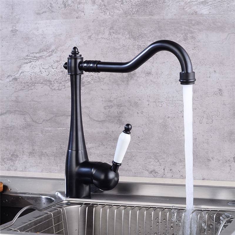 European Style Brass Kitchen Faucet Single Handle Oil Rubbed Bronze Tap Hot Mixer & Cold Water Faucet XiRi-8780