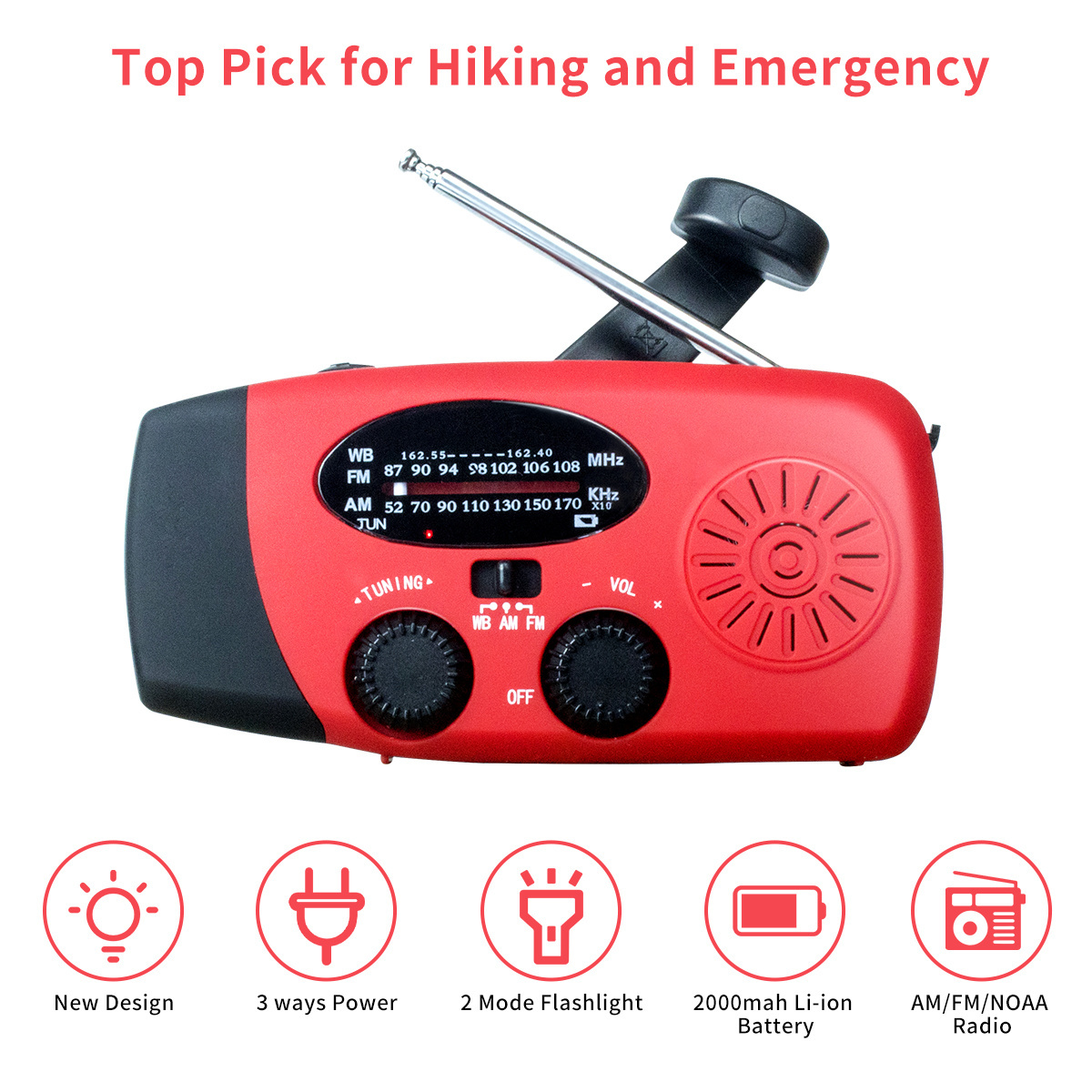 OEM Factory Portable DAB 2000mah Mini Emergency Crank Weather Solar Radio with Phone Charger and LED Flashlight AM FM Noaa Radio