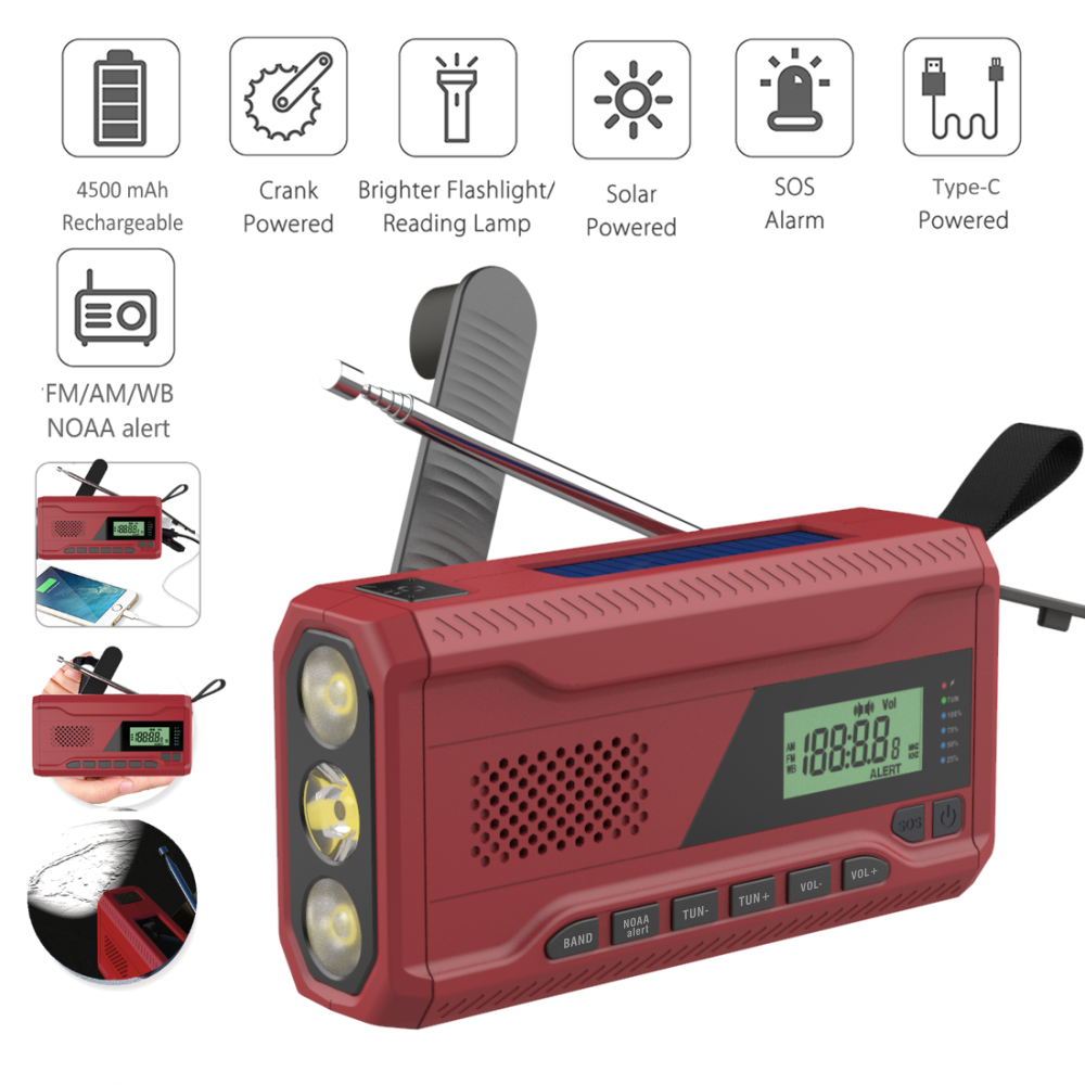 Portable Crank Solar Emergency DAB/DAB+/FM Digital Radio with Built-in 5000 mAh Battery, Reading Lamp SOS Alarm for Outdoor Use