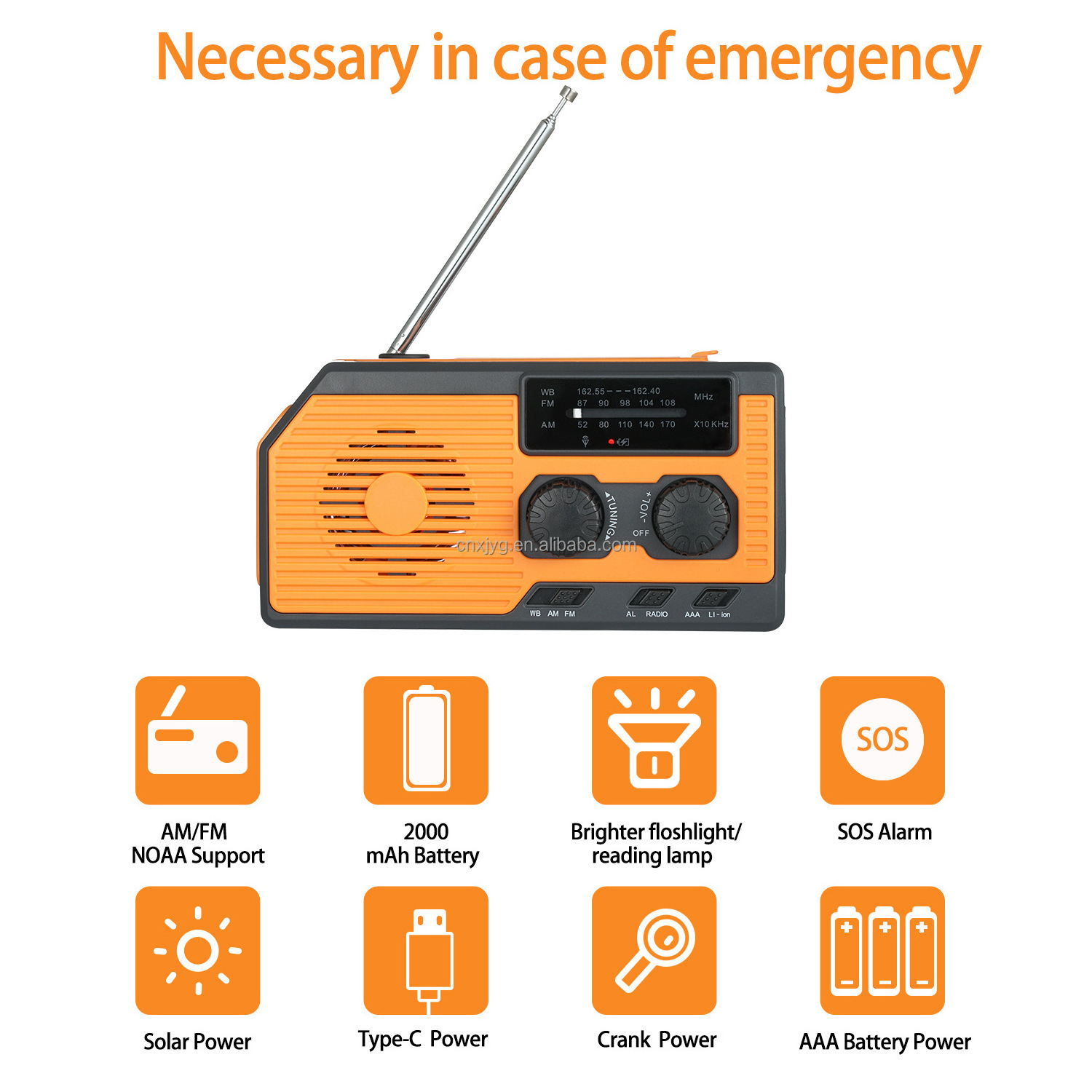 Free Sample Solar Crank AM FM NOAA Weather Radio with 5000mAh Power Bank, Flashlight & Reading Lamp