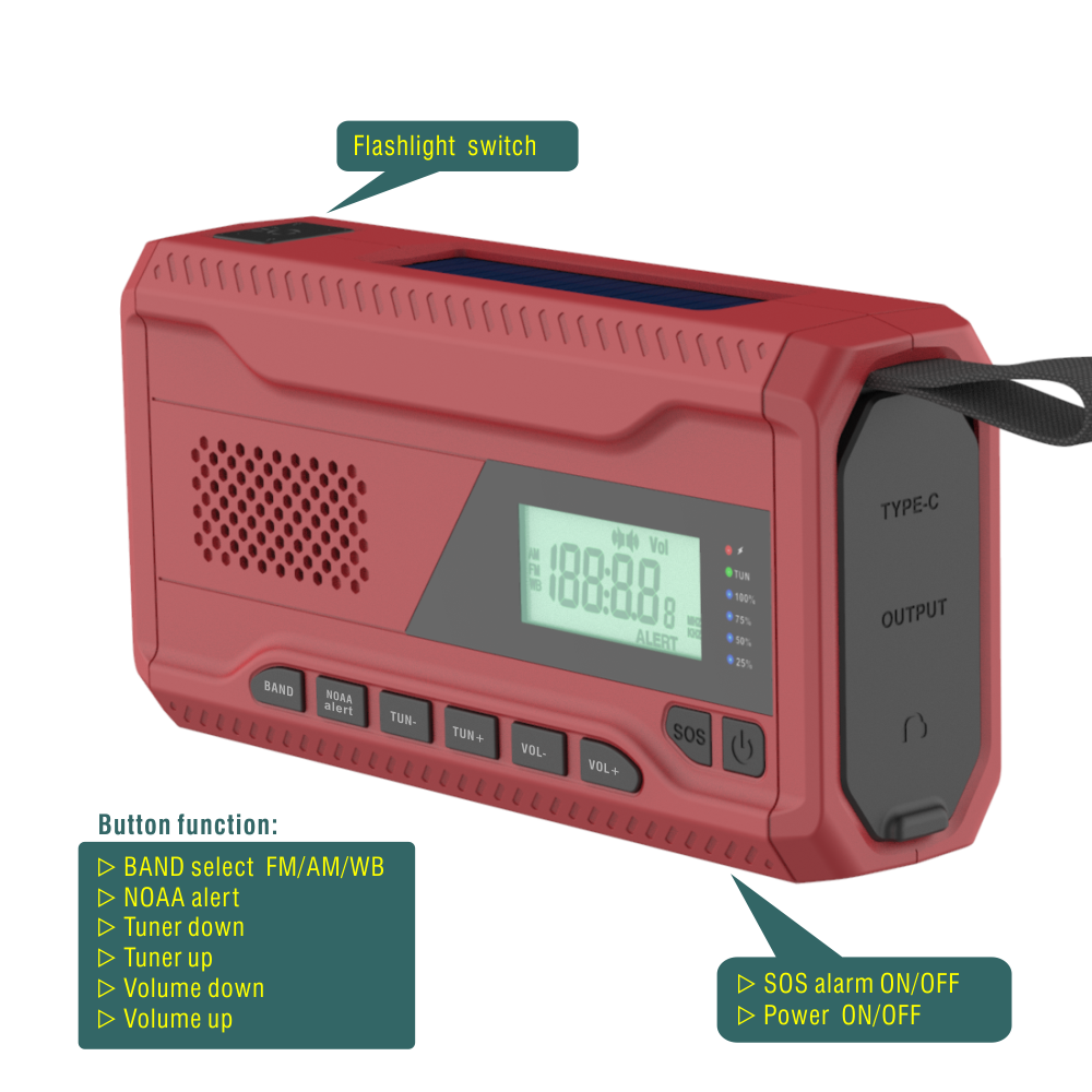 Portable Crank Solar Emergency DAB/DAB+/FM Digital Radio with Built-in 5000 mAh Battery, Reading Lamp SOS Alarm for Outdoor Use