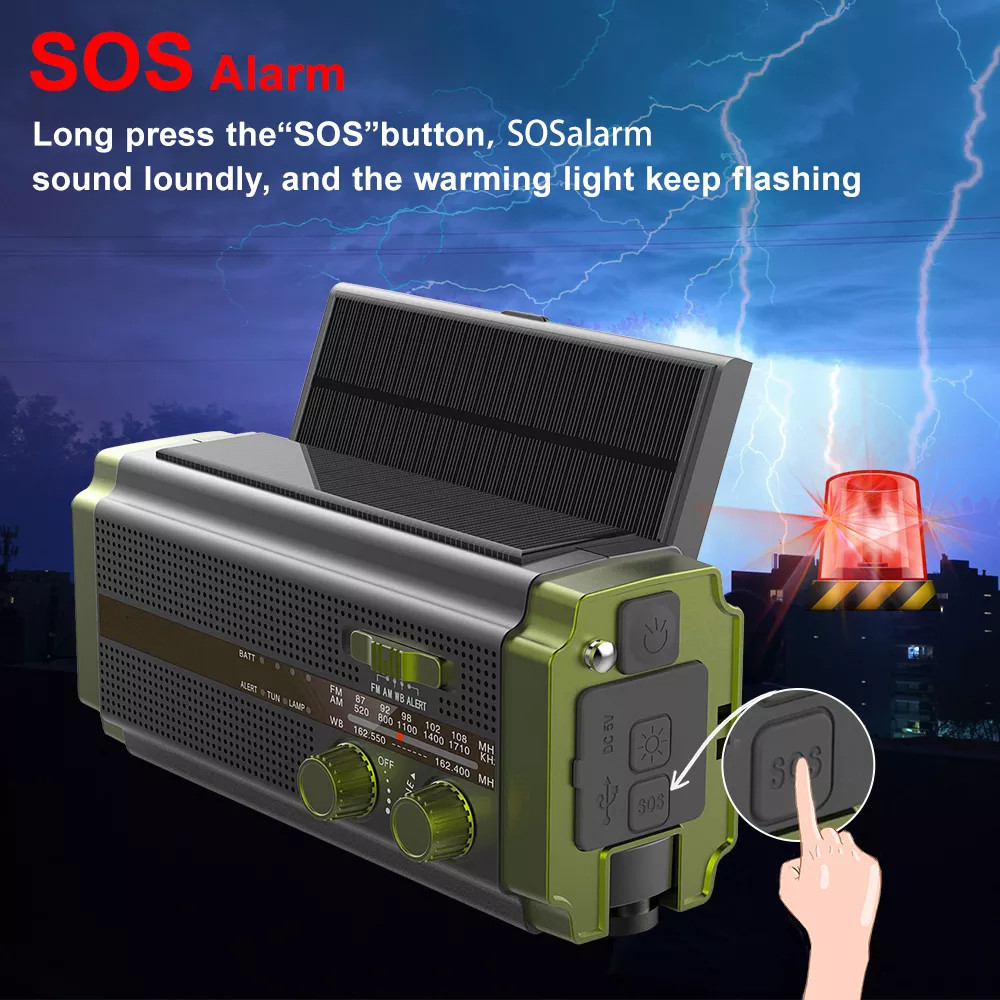 Free Sample Portable Emergency Hand Crank am fm Solar AAA batteries Radio with Flashlight & 5000mAh Phone Charging