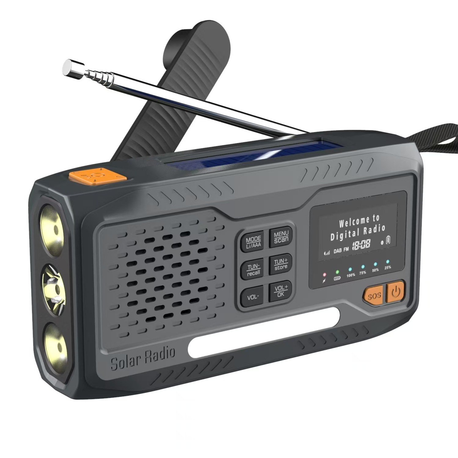 Emergency Hand Crank DAB Radio with LED Flashlight , DAB+/FM speaker with 2000mAH/4500mAh Power Bank Phone Charger