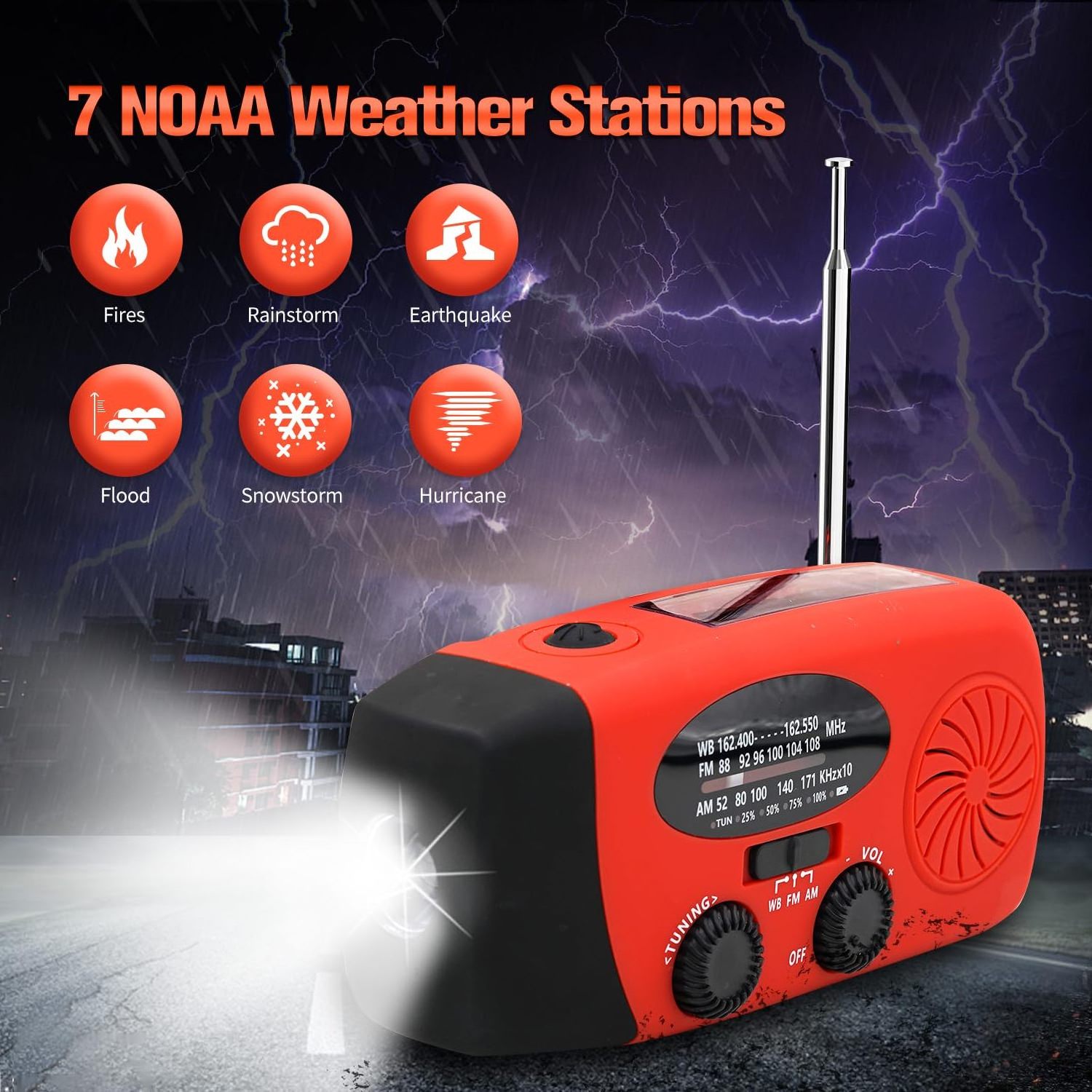 Emergency Hand Crank Radio with 5000mAh Phone Charger, AM FM NOAA Portable Survival Weather Radio with SOS Alarm, LED Flashlight