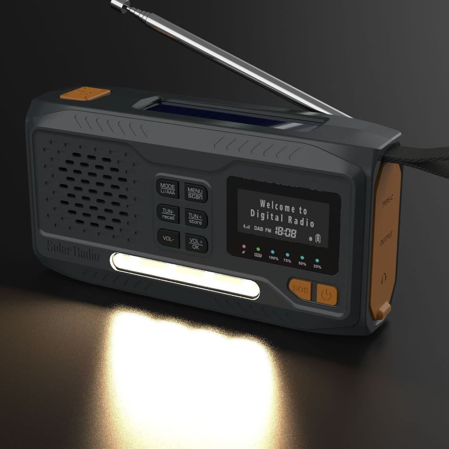 Emergency Hand Crank DAB Radio with LED Flashlight , DAB+/FM speaker with 2000mAH/4500mAh Power Bank Phone Charger