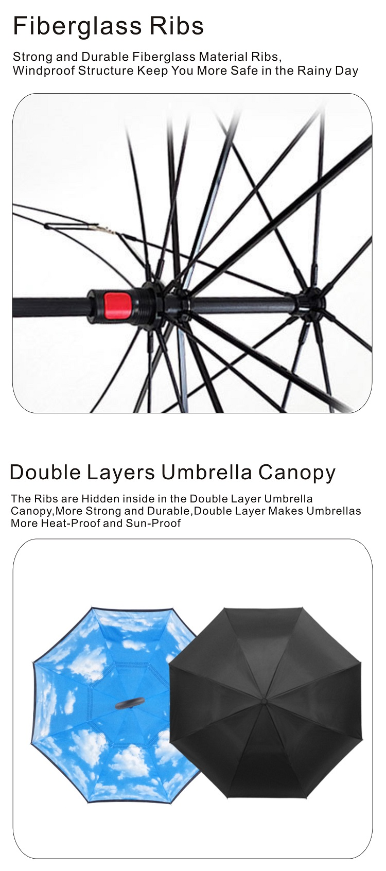 Updated Waterproof Tech & Wind Resistant Double Layer Stick Umbrella, Anti-UV Inside Out Umbrella for Car