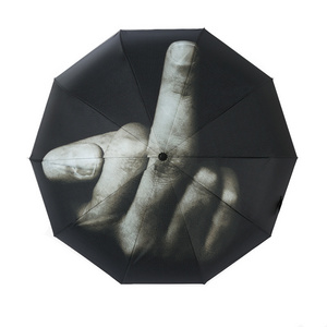 Middle Finger 3 Folding Uv Umbrella Creative Gift funny  auto umbrella