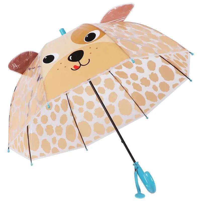 3D Kids Straight Umbrella Fun POP-UP Animal Ears Clear Rain Cover Windproof Chinese Style Business Wedding Travel Logo 6K