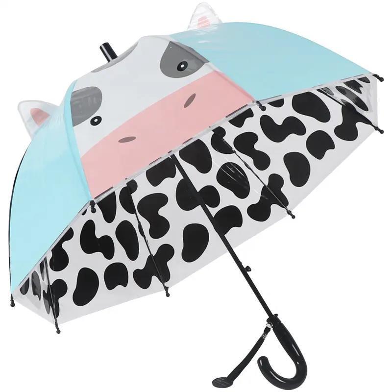 3D Kids Straight Umbrella Fun POP-UP Animal Ears Clear Rain Cover Windproof Chinese Style Business Wedding Travel Logo 6K