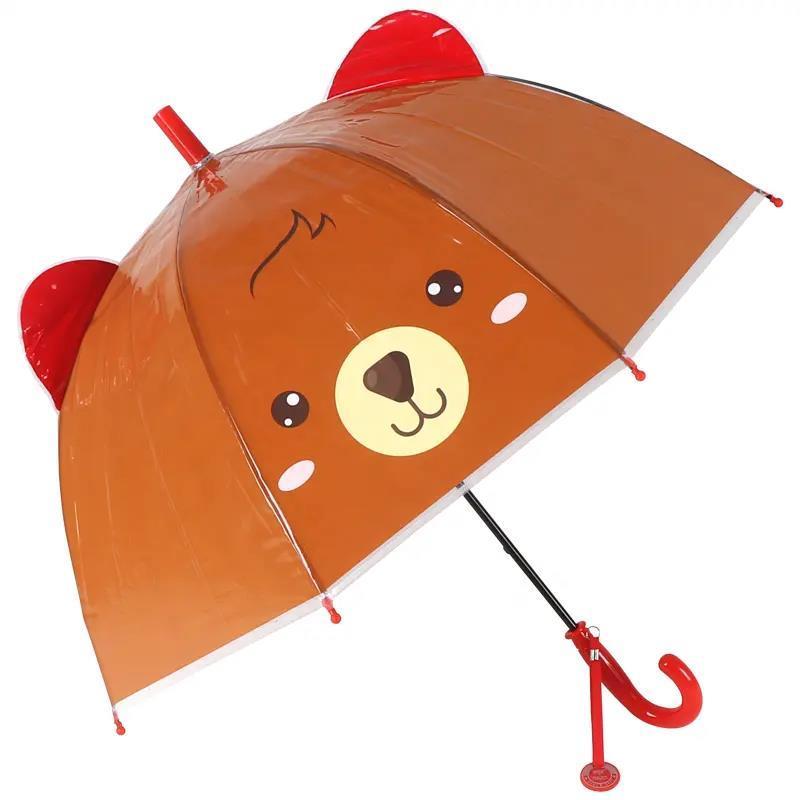 3D Kids Straight Umbrella Fun POP-UP Animal Ears Clear Rain Cover Windproof Chinese Style Business Wedding Travel Logo 6K