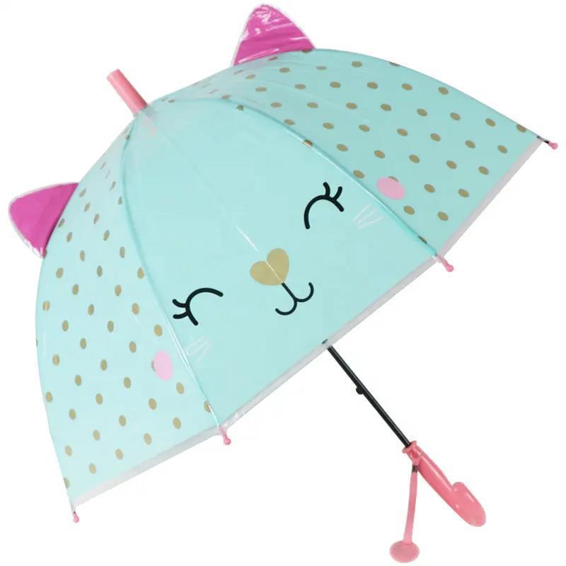 3D Kids Straight Umbrella Fun POP-UP Animal Ears Clear Rain Cover Windproof Chinese Style Business Wedding Travel Logo 6K