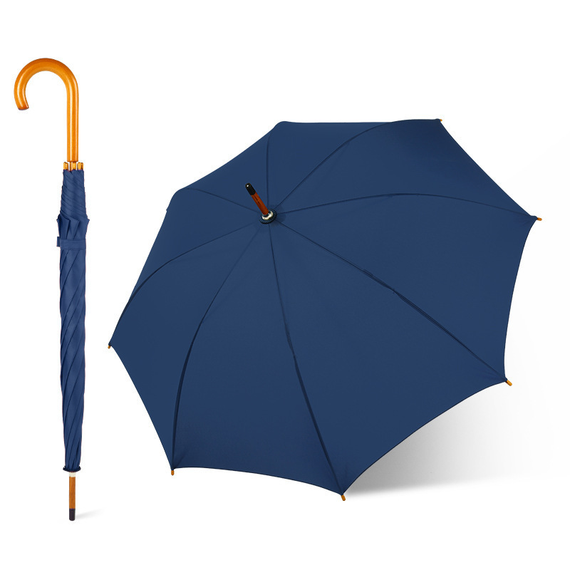 Long J Purple Straight Golf Umbrella with 16K Panels Wooden Handle and Frame Auto Rain Function Business Gift Umbrella