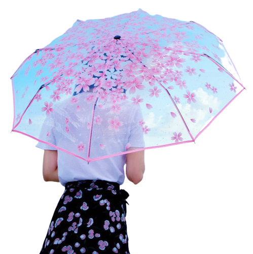 Wholesale Travel Sakura Cherry Printing Transparent 3-Folding  umbrella auto open POE clear Umbrella custom logo