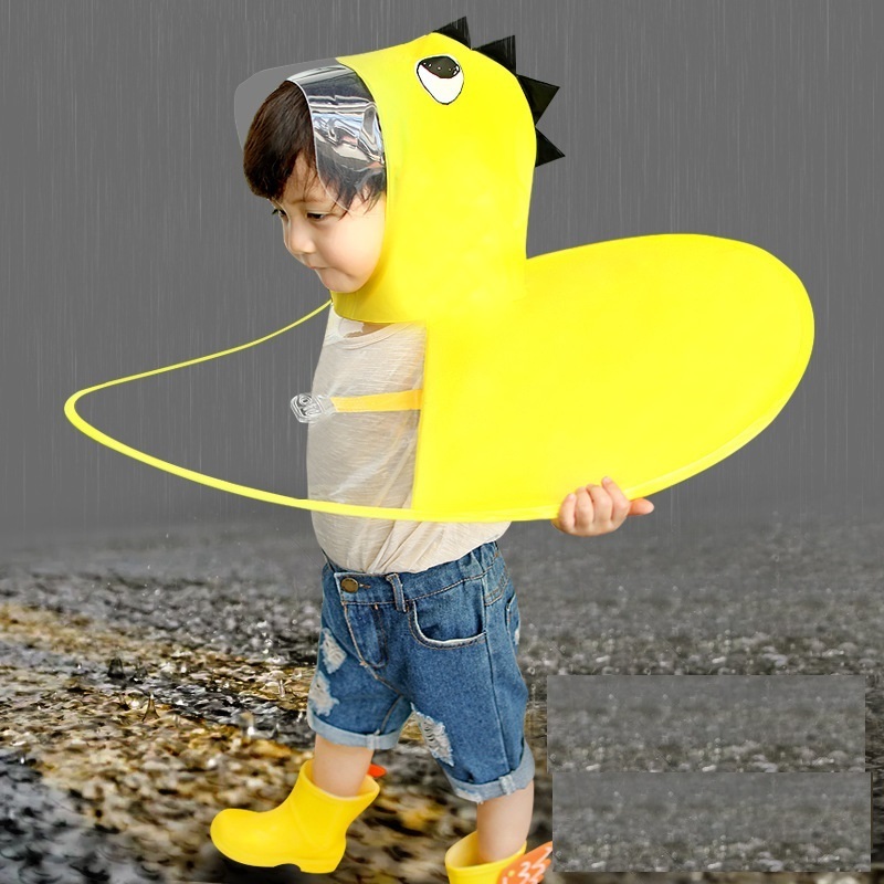 Outdoor Children's Waterproof 3D Cartoon Yellow Duck UFO Shape Raincoat & Umbrella Made of EVA with Custom Logo Decoration Girls