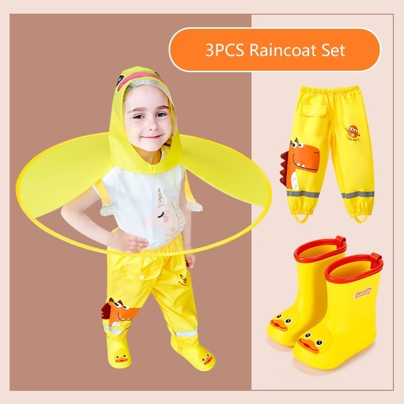 Outdoor Children's Waterproof 3D Cartoon Yellow Duck UFO Shape Raincoat & Umbrella Made of EVA with Custom Logo Decoration Girls