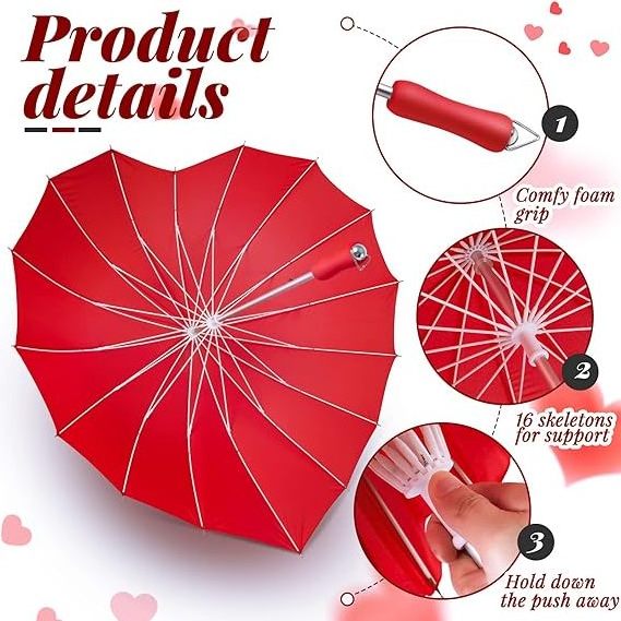 Forever Love Large Cute Red Heart Manual Control Straight Umbrella Valentine's Day Wedding Custom Fabric Printed Logo Parasol