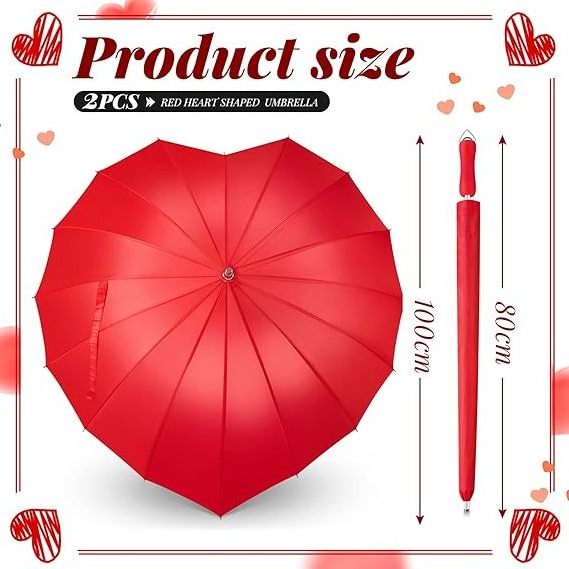 Forever Love Large Cute Red Heart Manual Control Straight Umbrella Valentine's Day Wedding Custom Fabric Printed Logo Parasol