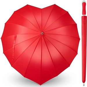 Forever Love Large Cute Red Heart Manual Control Straight Umbrella Valentine's Day Wedding Custom Fabric Printed Logo Parasol