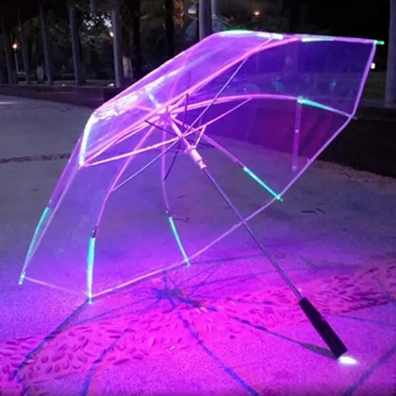 8 Rib Blade Runner Style LED Umbrella with Changing Color Transparent Handle UV Printed Fabric Flashlight Straight Parasol