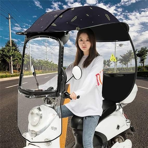 Umbrella for Scooter Enclosed Bracket Rain Cover Electric Motorcycle Umbrella Canopy